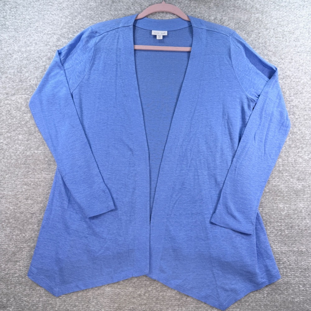 J.‎ Jill Cardigan Love Linen Open Front Sharkbite SP Blue Petite Coastal Grandma